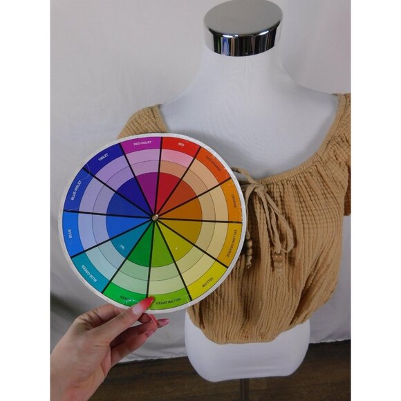 No Boundaries Shirt Womens XL Tan Crinkle Gauze Peasant Crop Tie Beads Elastic - Picture 9 of 12